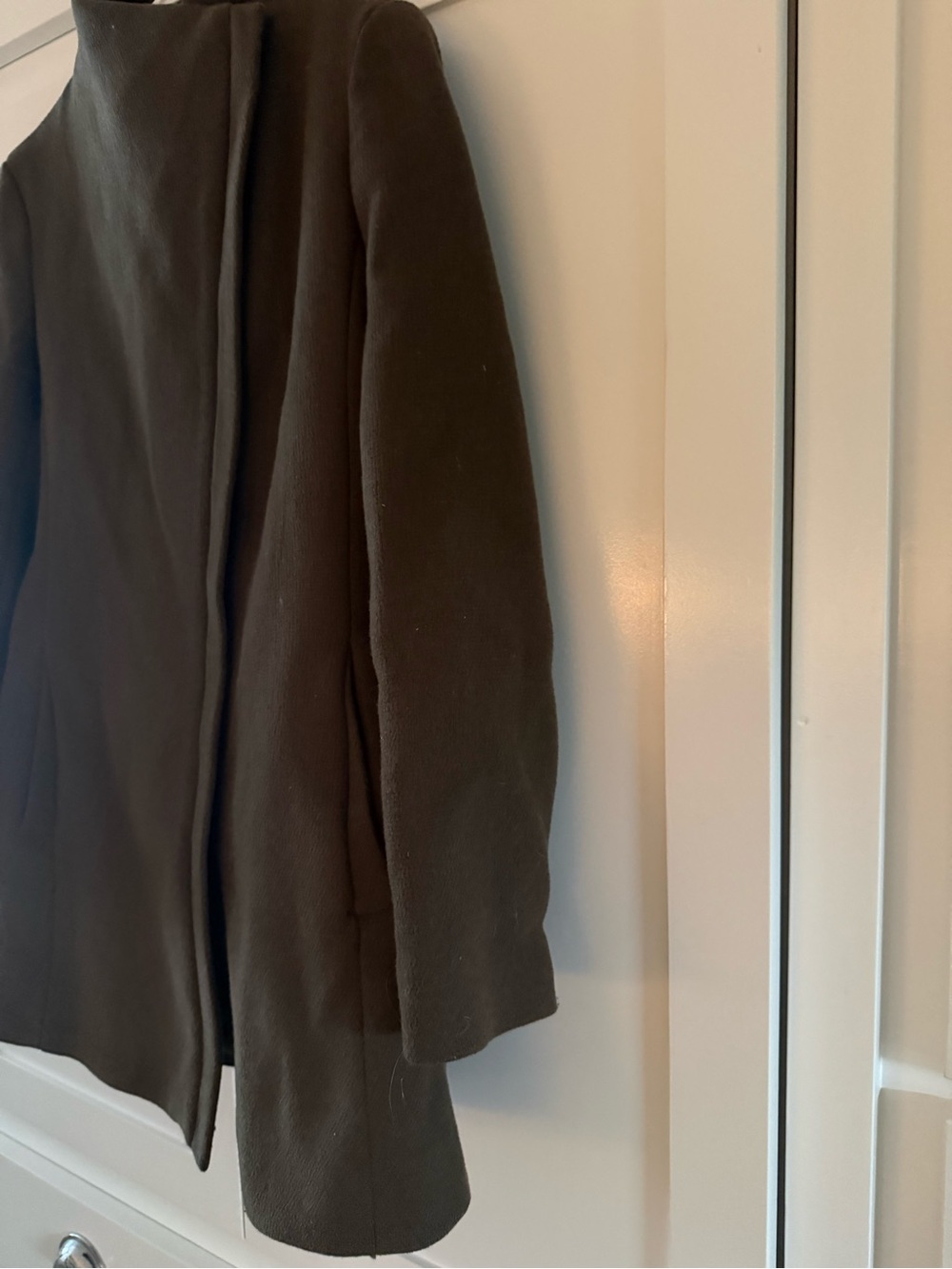 Calvin Klein Wool Blend Asymmetrical Zip Funnel Neck Coat Jacket Size 10 Neutral - Picture 6 of 7